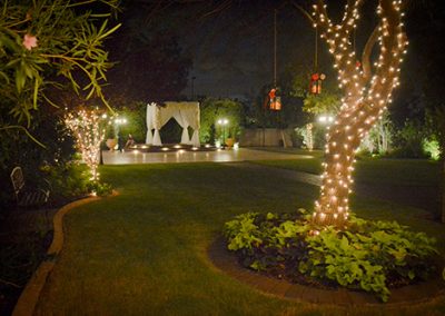 Garden Tuscana Reception Hall event in Mesa showing garden area at night with lights