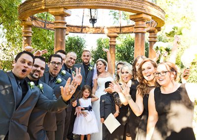 Garden Tuscana Reception Hall event in Mesa showing wedding party with garden ceremony