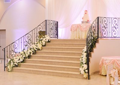 Garden Tuscana Reception Hall event in Mesa showing cake table in ballroom reception