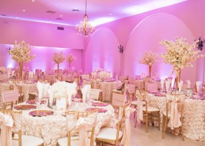 Garden Tuscana Reception Hall event in Mesa showing pink and gold ballroom for wedding reception