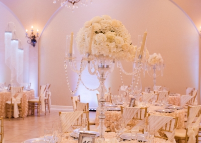 Garden Tuscana Reception Hall event in Mesa showing ballroom decorated in champagne and ivory