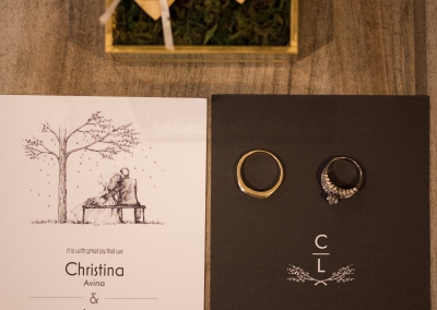 Garden Tuscana Reception Hall event in Mesa showing wedding rings on top of invitation