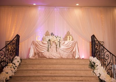 Garden Tuscana Reception Hall event in Mesa showing wedding head table