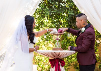 Garden Tuscana Reception Hall event in Mesa showing Krystyna and Alex Unity Sand Ceremony