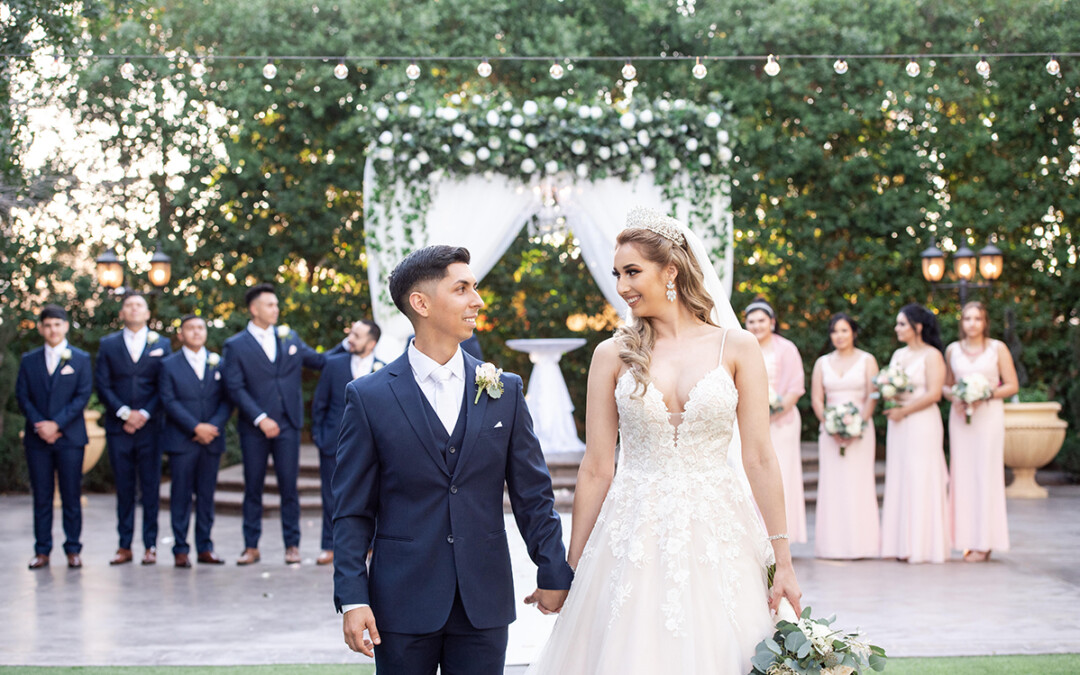 Garden Tuscana Reception Hall event in Mesa showing bride and groom at ceremony